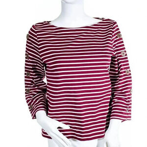 Banana Republic Button Sleeve Red Striped Top S